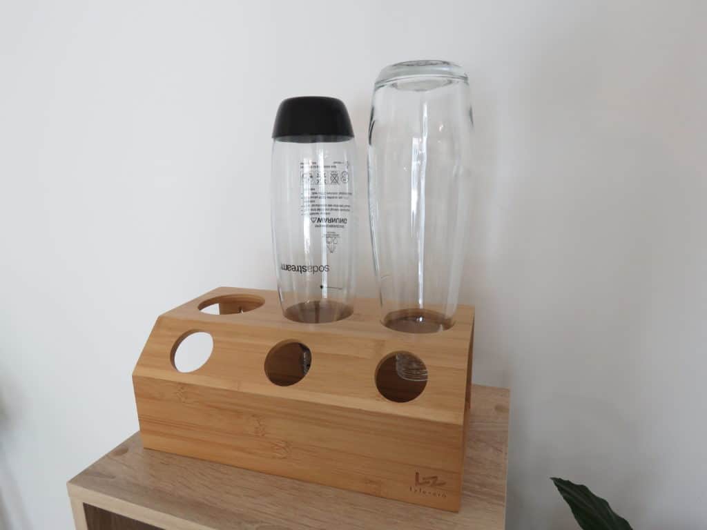Lifezero Bambus Abtropfhalter mit Sodastream Fuse und Glasflasche für Sodastream DUO